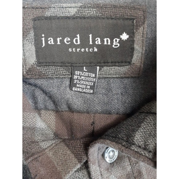 Jared Lang Mens Plaid Long Sleeve Shirt Stretched Button Sz L Purple Gray Black - Picture 4 of 5